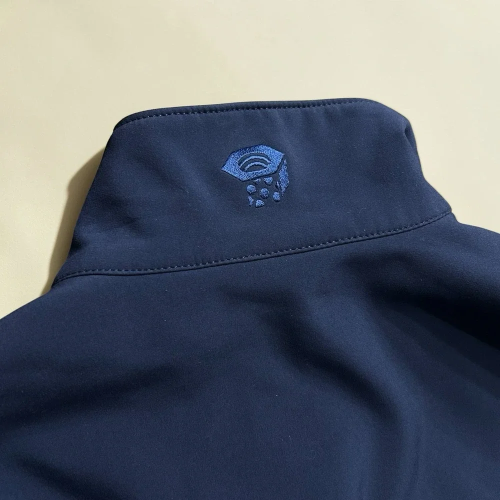 Mens Mountain Hardwear Softshell Jacket Large Navy Full Zip Fleece Lined Coat - Picture 8 of 10